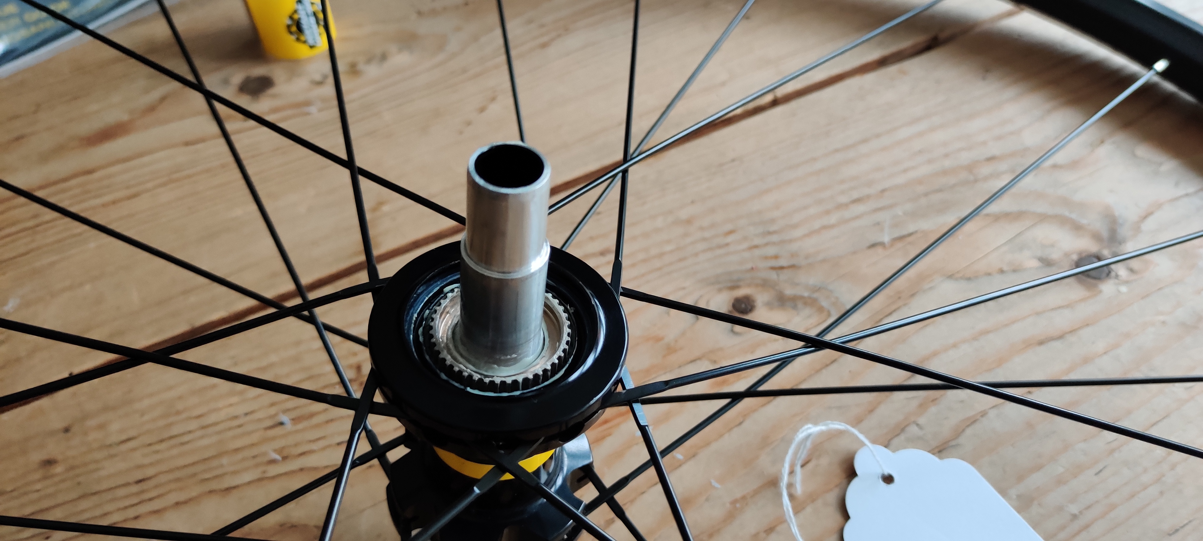 The axle showing with the freehub removed